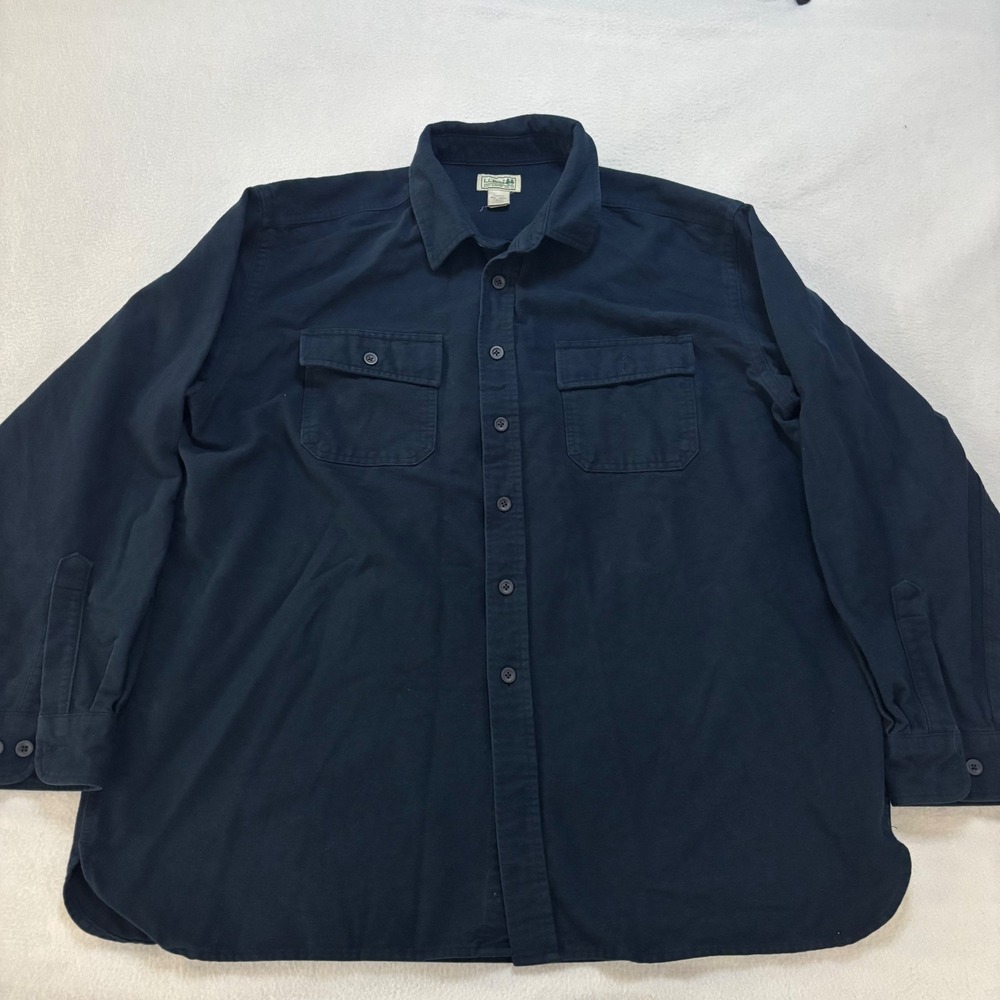 LL Bean Shirt Men's XXL Navy Blue Cotton Chamois Long Sleeve Button Up